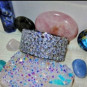 New 17.5cm/6.89in L, CZ Diamonds & 925 Silver Plated Bangle Bracelet